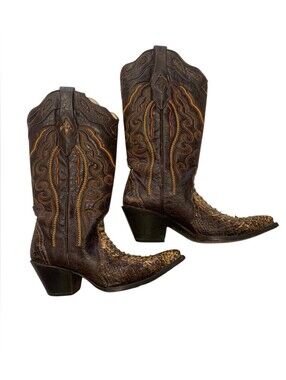 Corral Boots Made In Mexico EUC Genuine Snakeskin Triad Cowboy Boots, Size 6 1/2